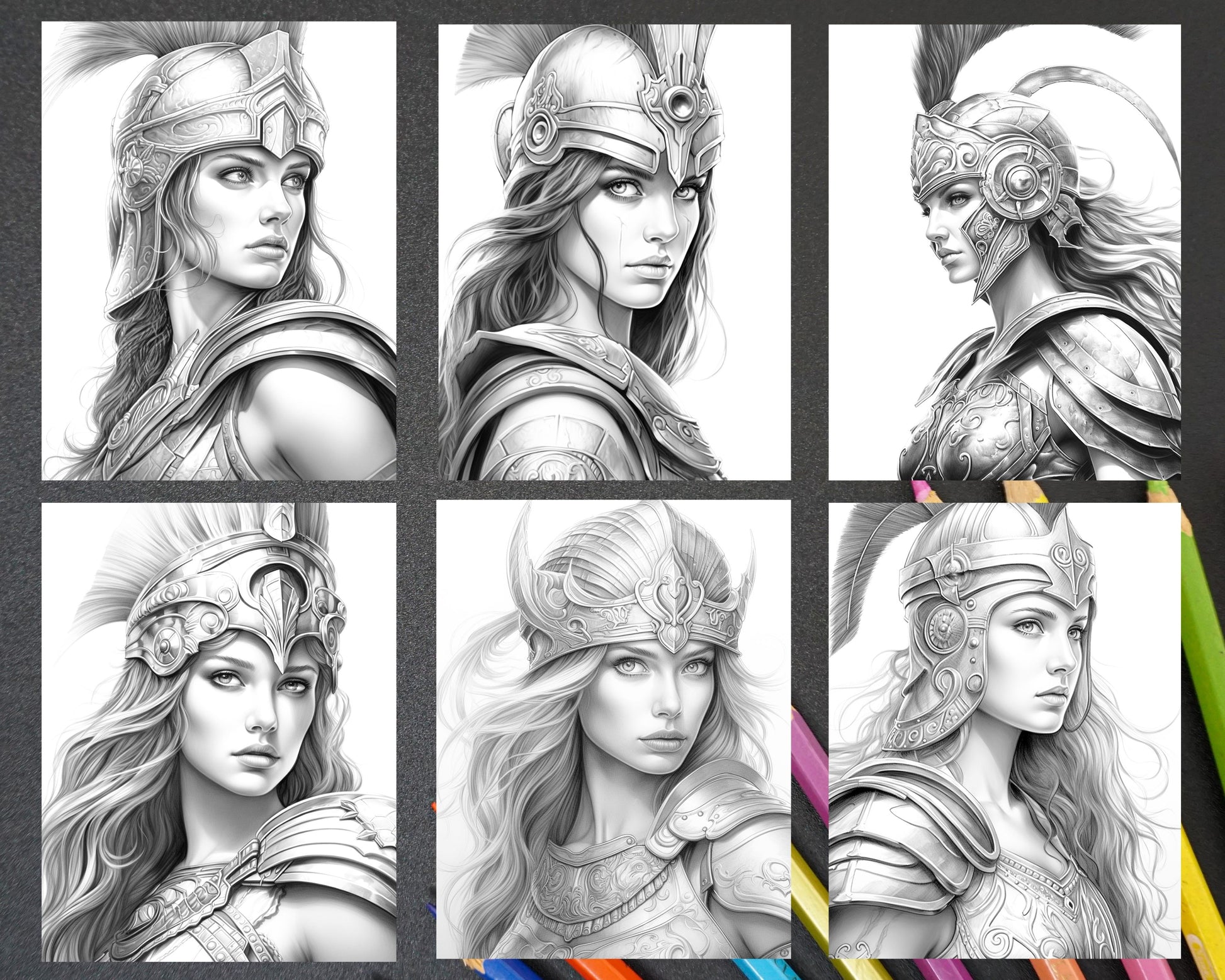 Greek women warriors grayscale coloring pages for adults printable pd â coloring