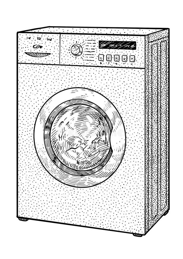 Washing machine illustration drawing engraving ink line art vector stock vector