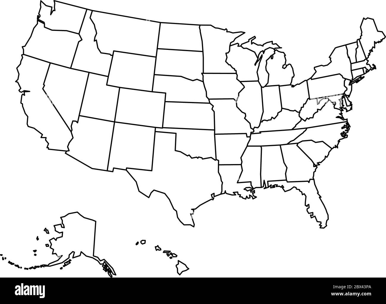 Usa map outline black and white stock photos images