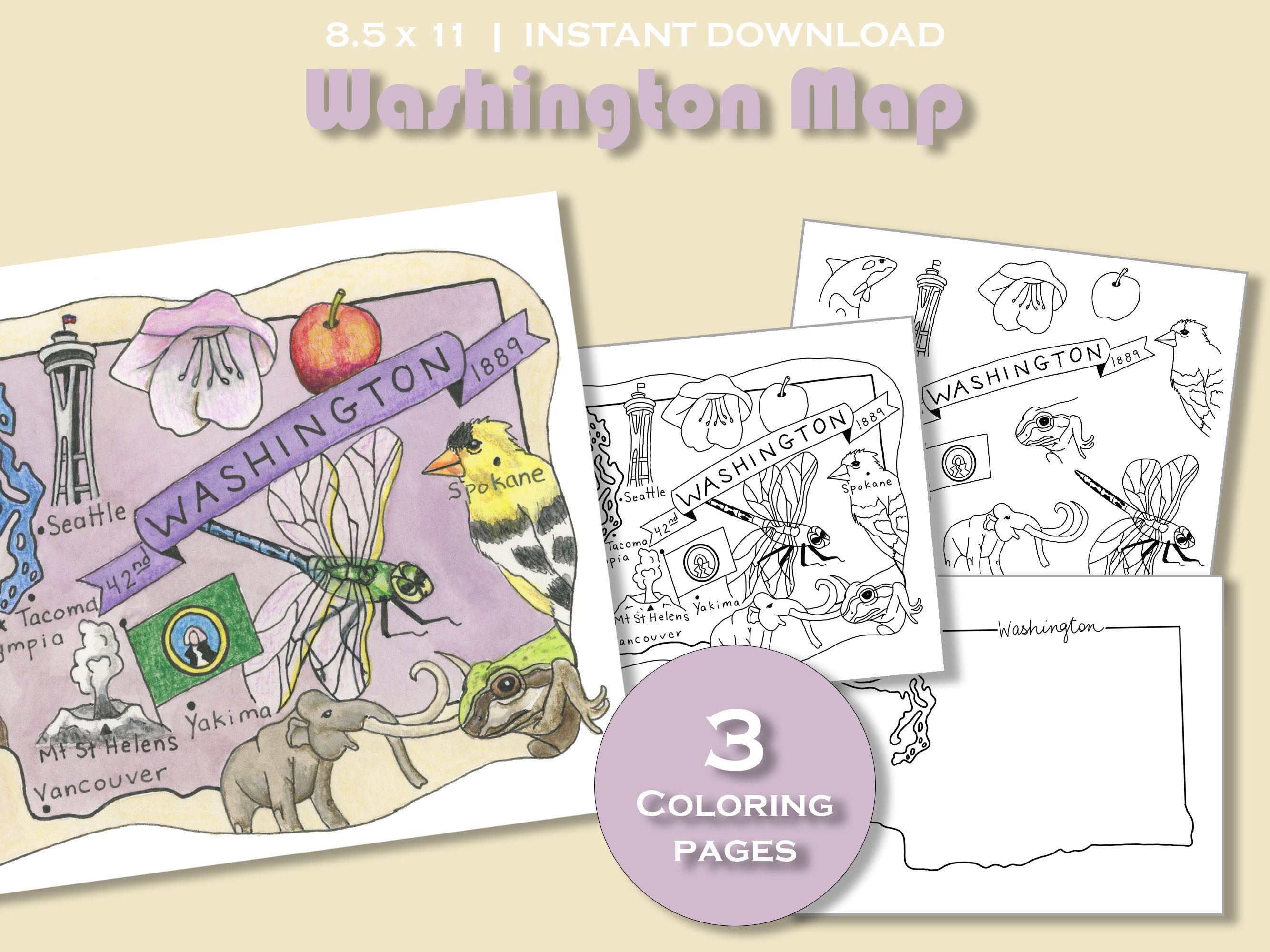 Washington coloring page washington state map washington
