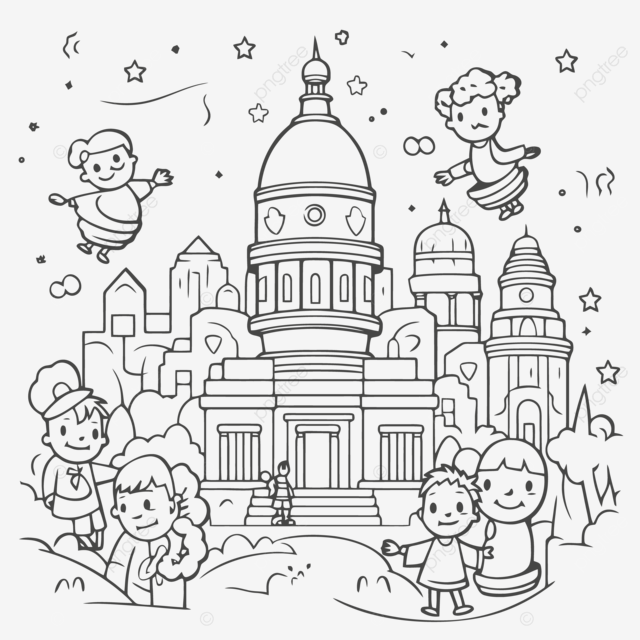 Kids in the sky with a capitol coloring page outline sketch drawing vector wing drawing sky drawing ring drawing png and vector with transparent background for free download