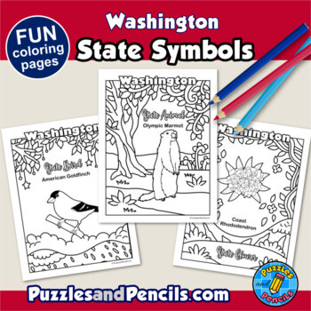 Washington symbols coloring pages with map and state flag state symbols