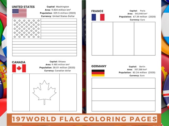 World flags coloring pages flags coloring pages printable for kids and adults us letter instant download kdp flags of the world