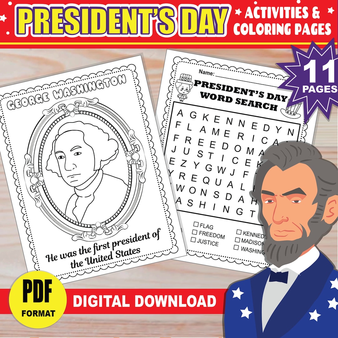 Presidents day activities for kids printable us presidents coloring pages word search i spy maze more presidents day packet