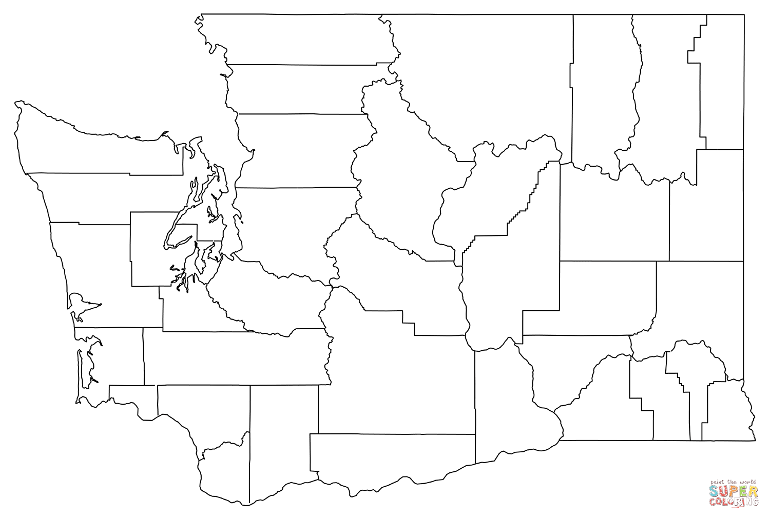 Outline map of us washington counties coloring page free printable coloring pages