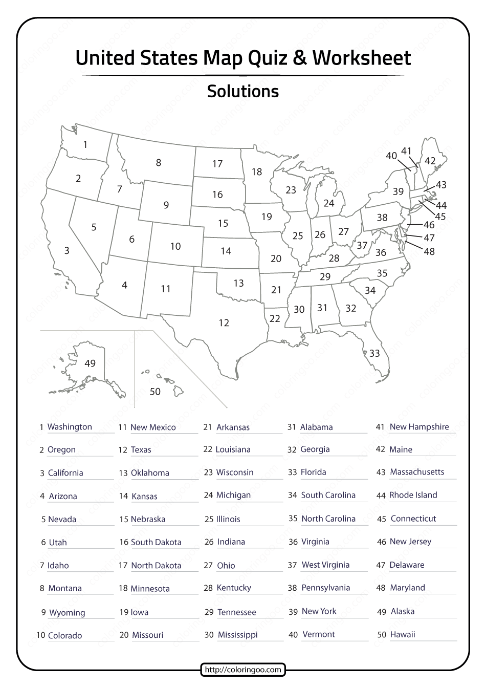 Printable states in united states of america map