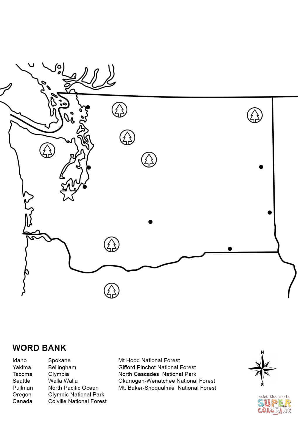 Washington map worksheet coloring page free printable coloring pages