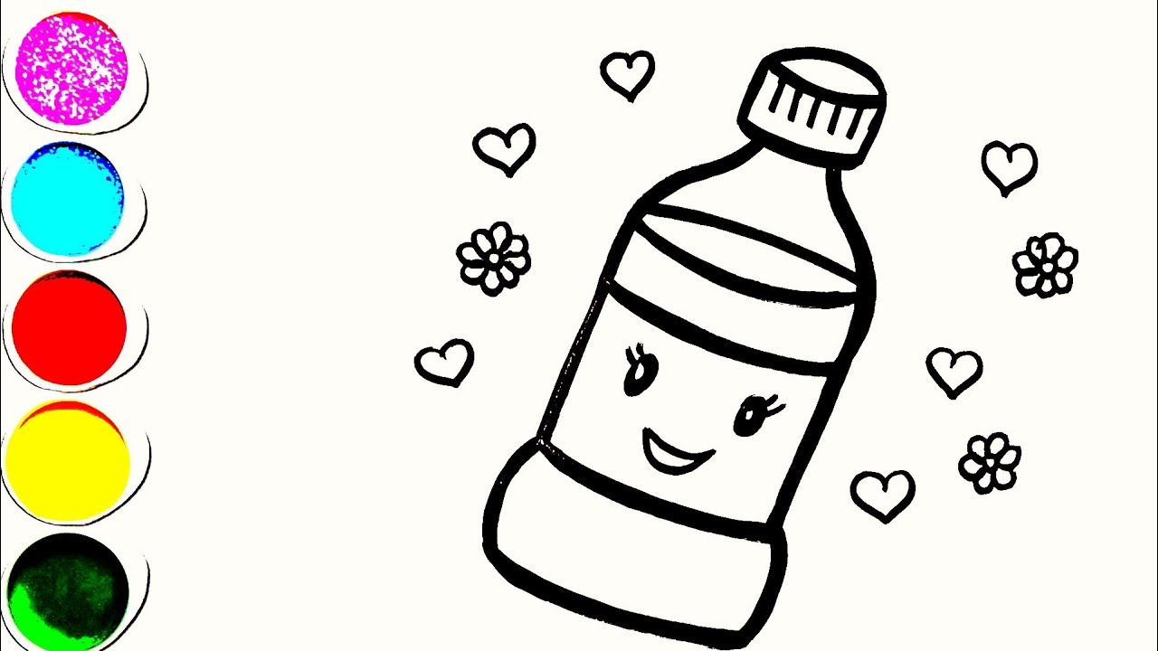 Bottle of water drawing coloring and painting for kids toddlers how to draw bottle of water