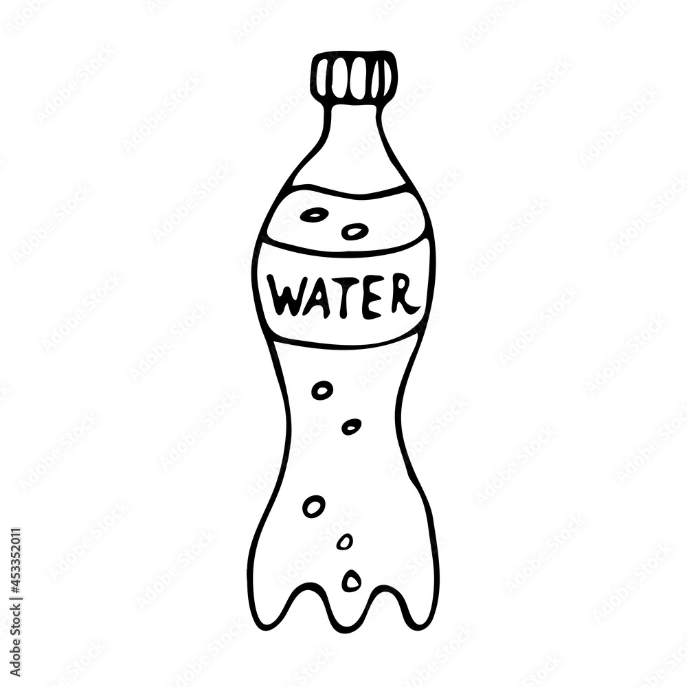 Doodle water bottle simple vector black and white illustration a water bottle isolated on a white background vector