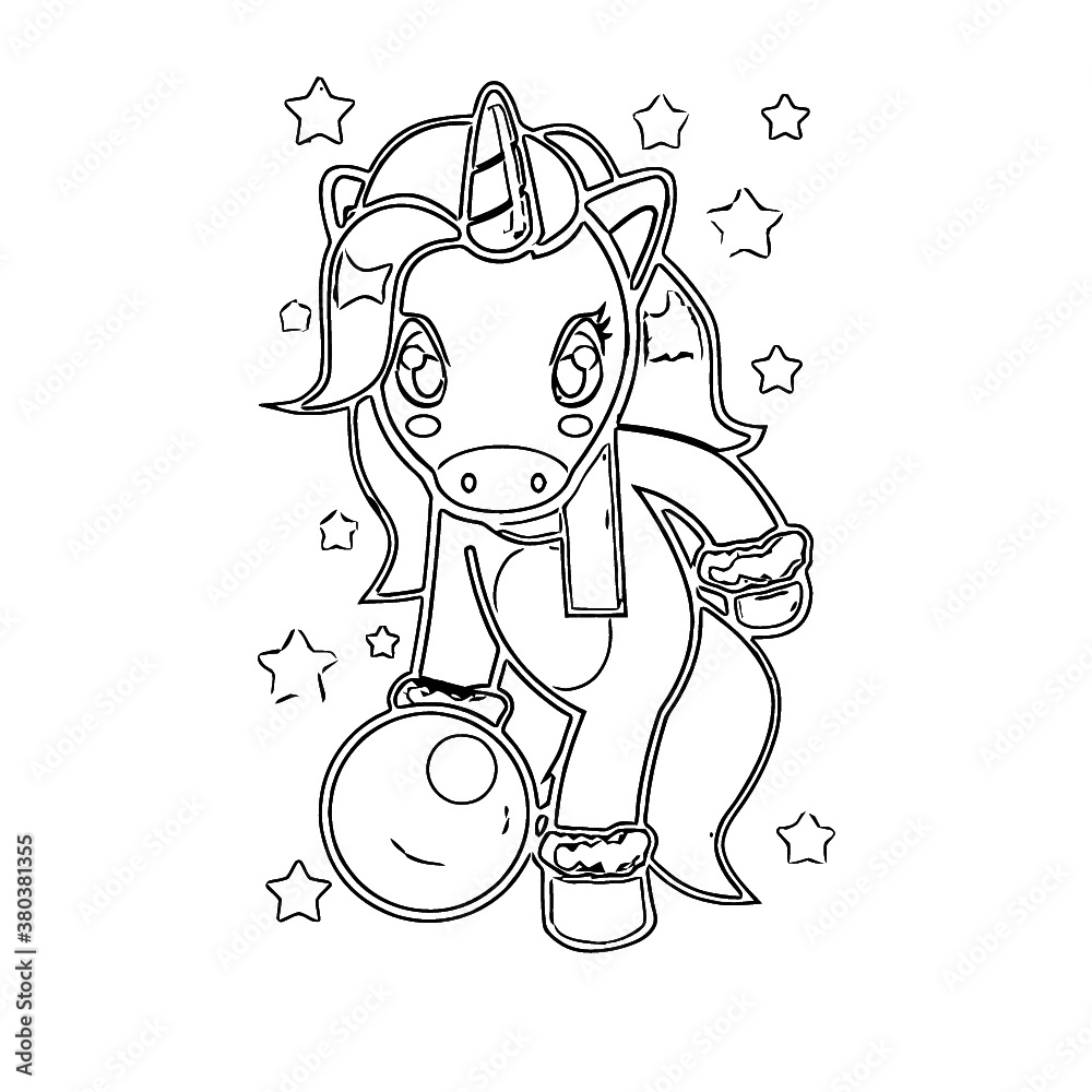 Bowling unicorn water bottle coloring book animals vector illustration vector