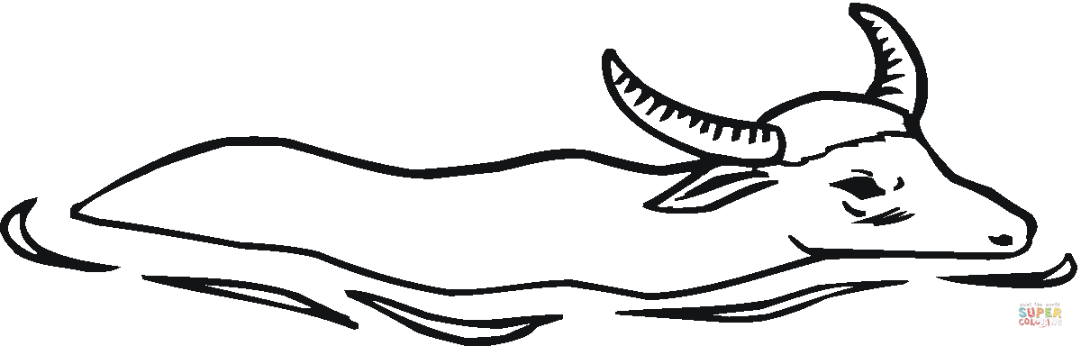 Water buffalo in the water coloring page free printable coloring pages
