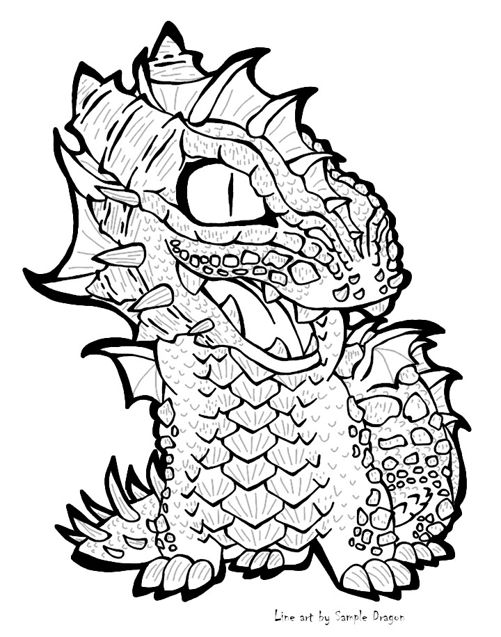 Water dragon coloring page freeuse by sampledragon