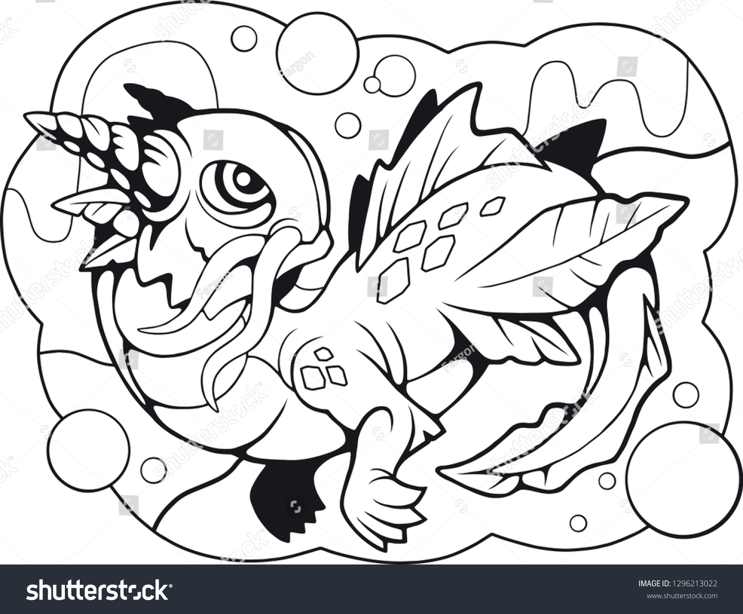 Cartoon little water dragon coloring book stock vector royalty free