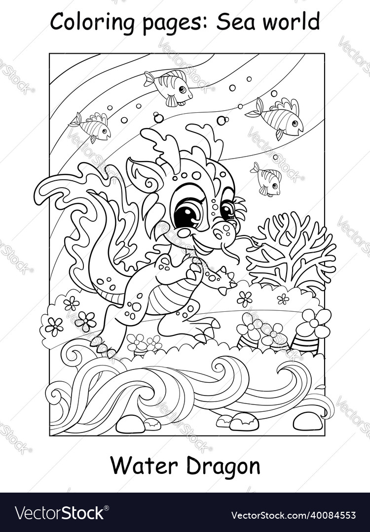 Coloring book page cute baby dragon swims vector image