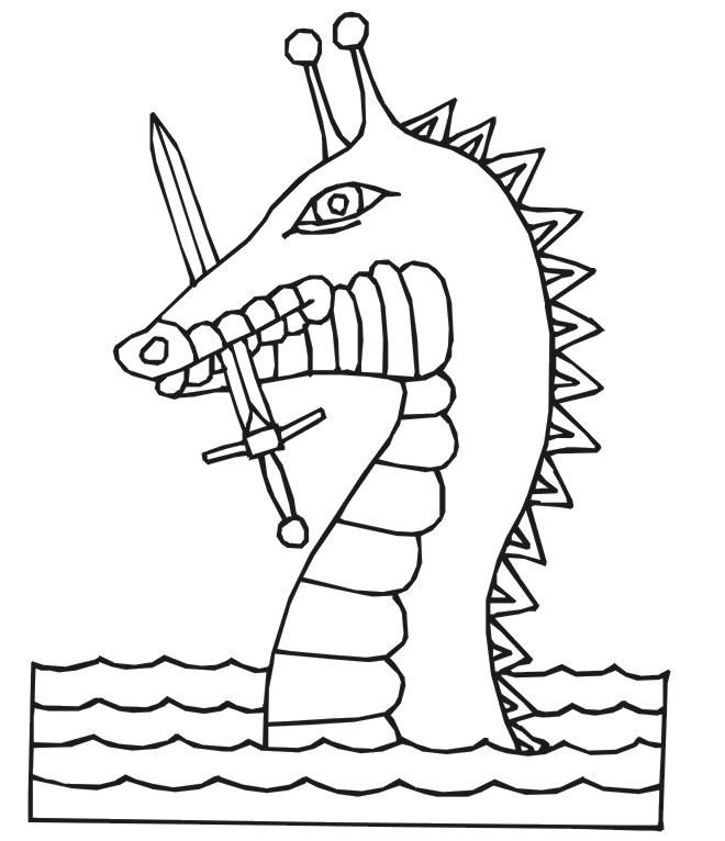 Dragon coloring page sea dragon with a sword in its mouth