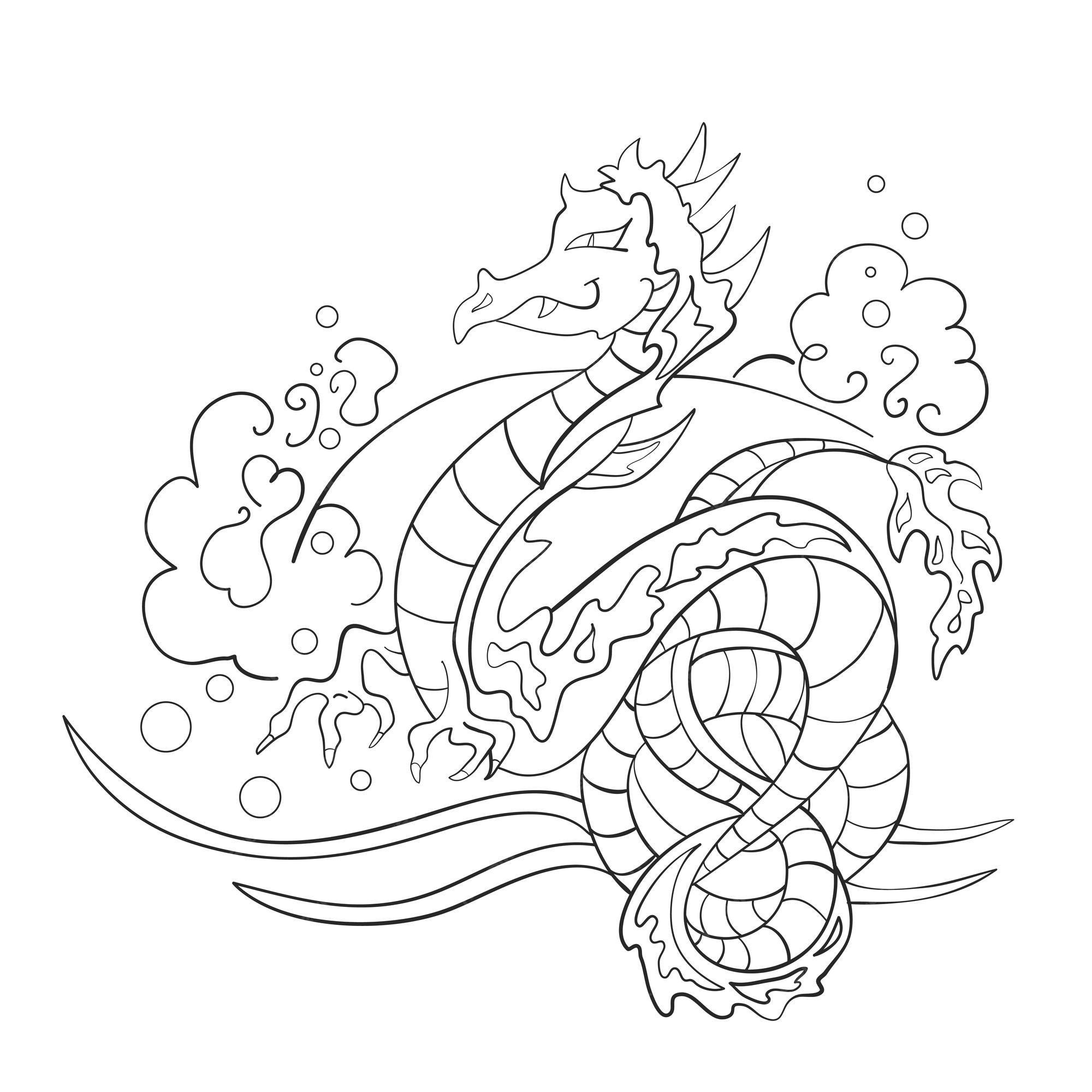 Premium vector water dragon symbol of wealth and success print coloring book vector illustration