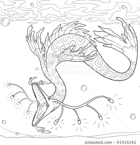 Black and white coloring page ink illustration