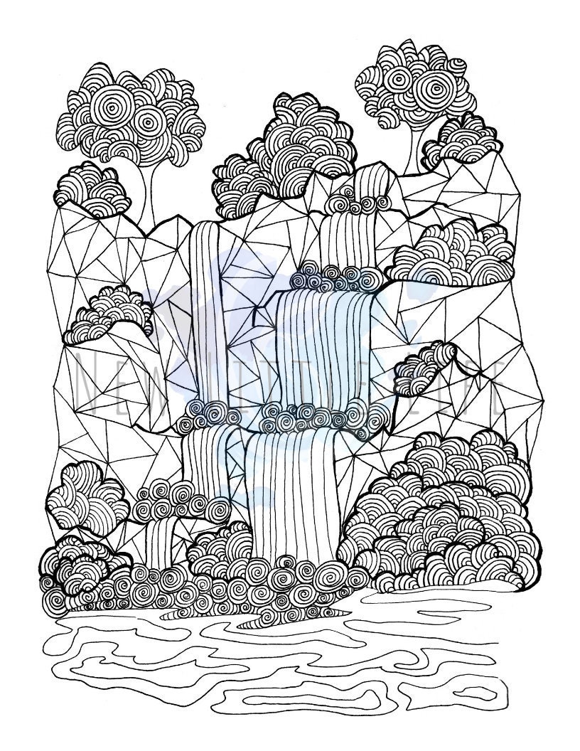 Waterfall coloring page digital download adult coloring chakra mandala coloring page waterfall coloring page waterfall water instant download