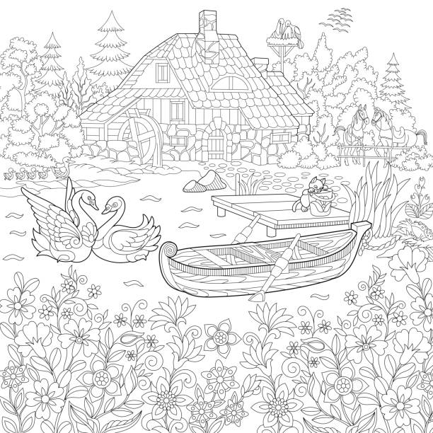 Adult coloring book landscape stock illustrations royalty