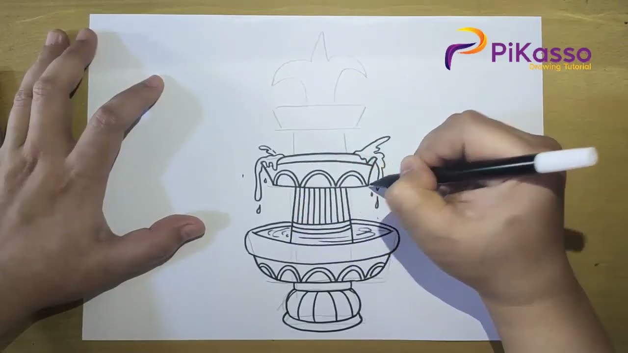 How to draw a water fountain easy step by step