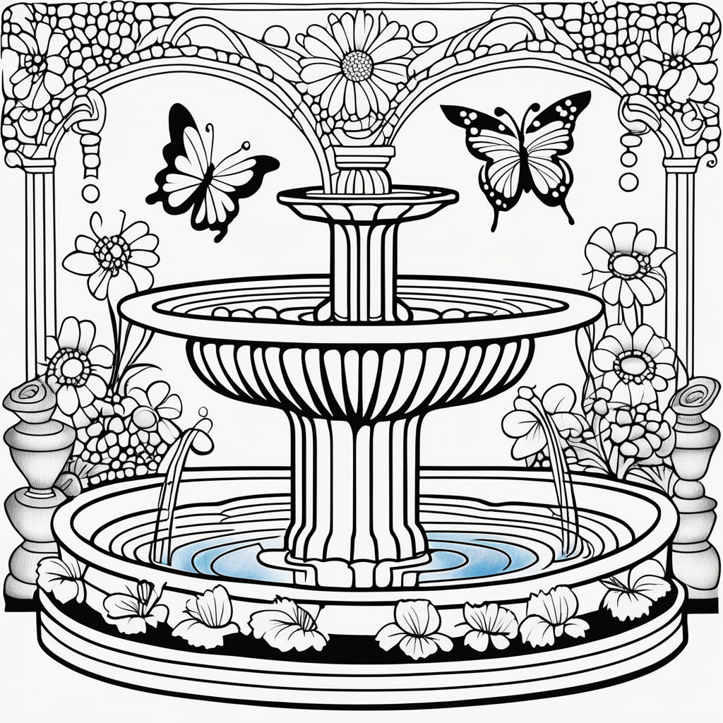 Colouring book page of cute waterfalls