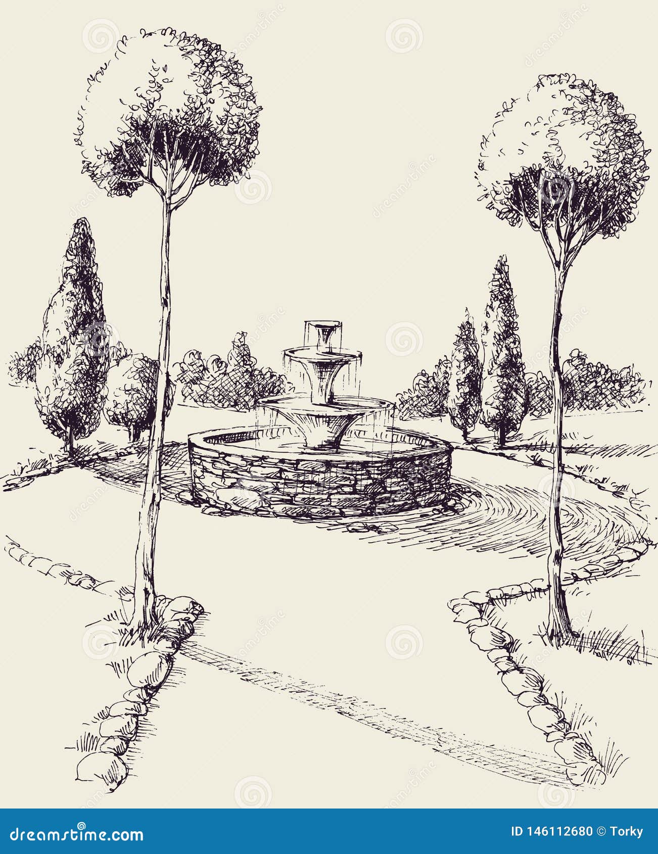 Water fountain sketch stock illustrations â water fountain sketch stock illustrations vectors clipart