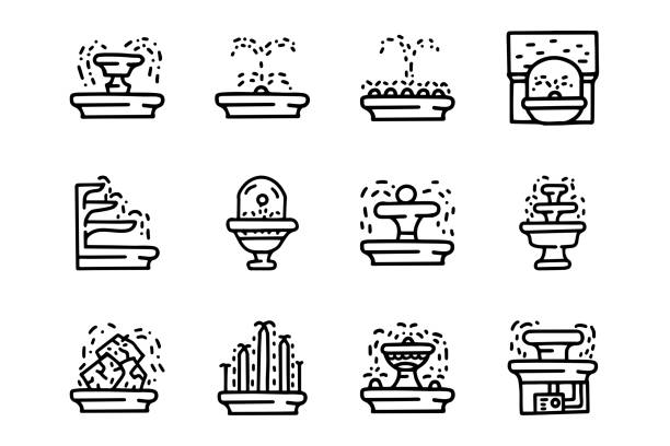 Drawing of garden fountains stock illustrations royalty