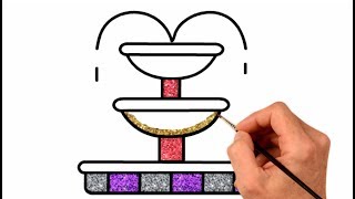 Glitter fountain easily drawing and colouring how to draw a water fountain step by step for kids