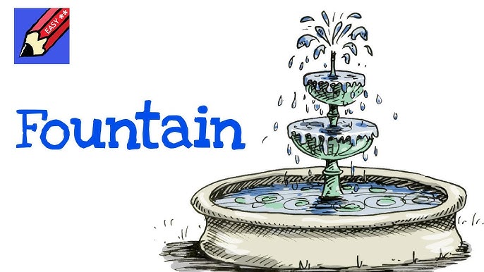 Fountain easily drawing and colouring how to draw a water fountain step by step for kids tutorial