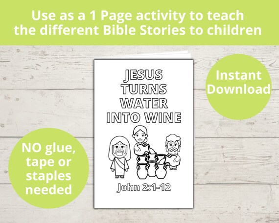 Water into wine sunday school crafts printable mini books jesus miracles bible story coloring pages homeschool activity