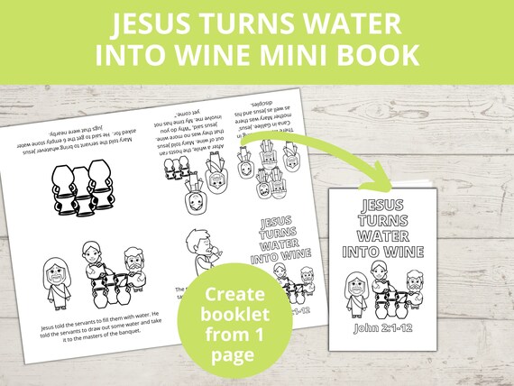 Water into wine sunday school crafts printable mini books jesus miracles bible story coloring pages homeschool activity