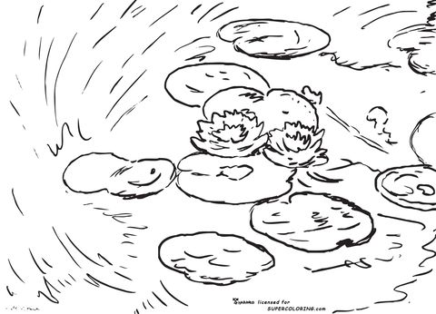 Water lilies evening effect by claude monet coloring page free printable coloring pages monet kunststunden ausmalbilder