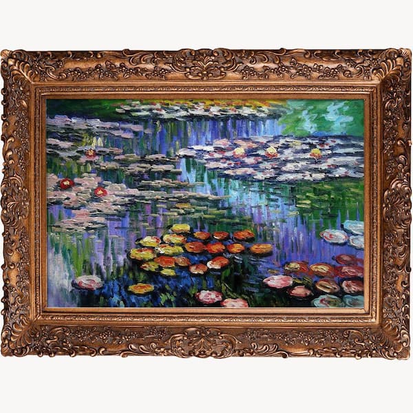 La pastiche water lilies pink by claude monet burgeon gold framed oil painting art print in x in mon