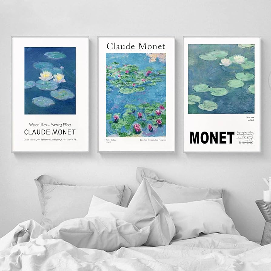 Canvas pictures bed vintage art exhibition poster prints by claude monet water lilies oil painting room wall der xcmïxinïx frameless home kitchen