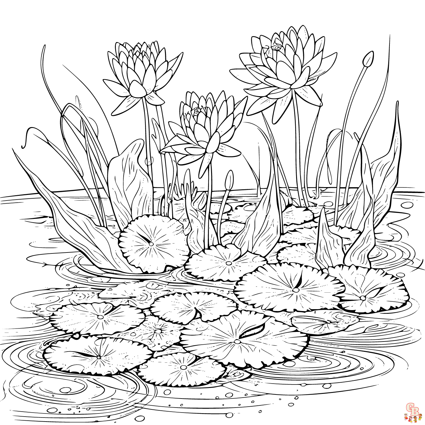 Printable lily pads coloring pages free for kids and adults