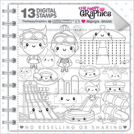 Water park stamp mercial use digi stamp digital image water park digistamp water park coloring page water park graphic