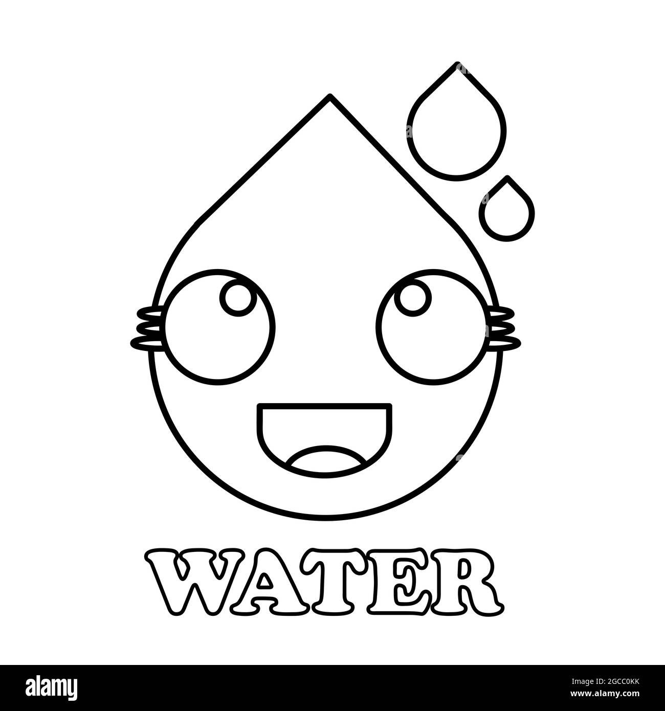 Cute water coloring page kawai style cartoon coloring page for children on white background stock photo