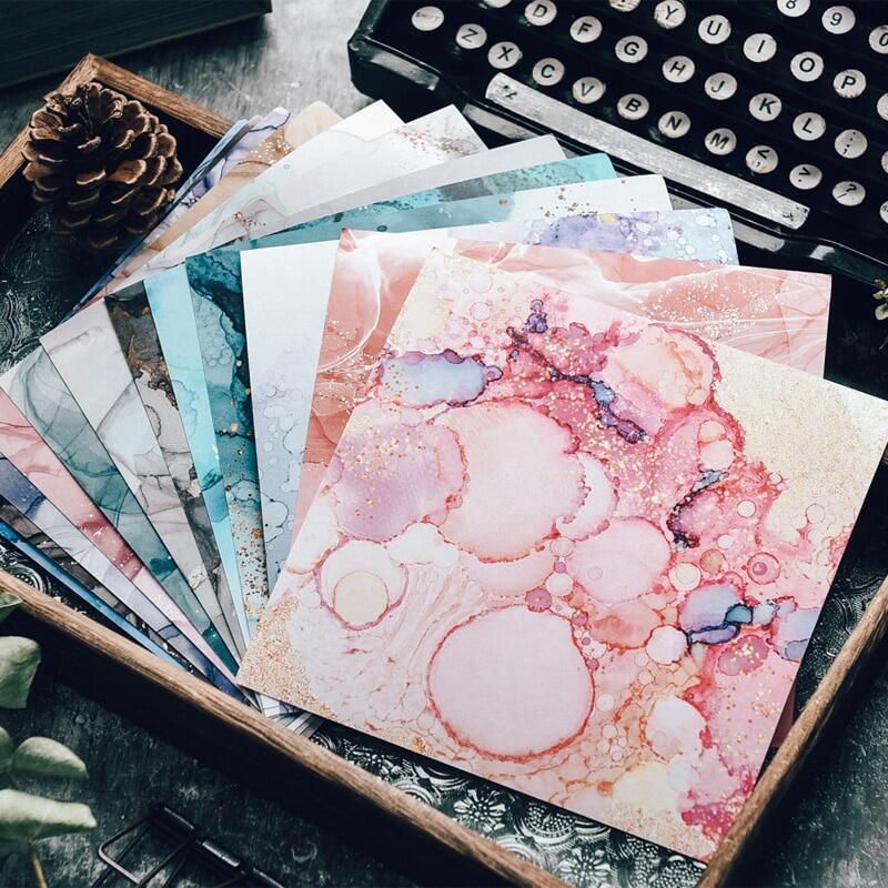 Sheet colorful water marble background craft paper scrapbooking paper pad backdrop cardstock junk journal eemera diy collage scrapbooking material paper pack