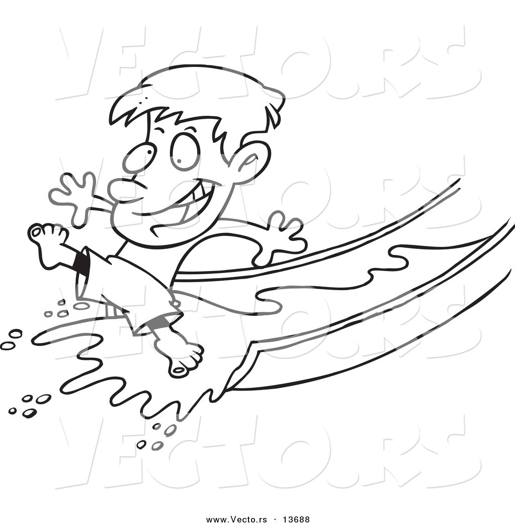 R of a cartoon happy boy on a water slide
