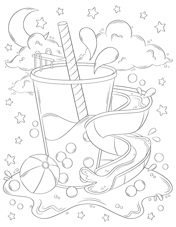 Boba water park coloring page printable kawaii coloring page cute coloring page for summer