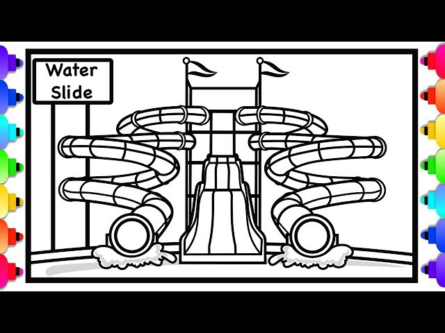 How to draw a waterpark ðgiant water slide coloring page for kids ððð step by step easy