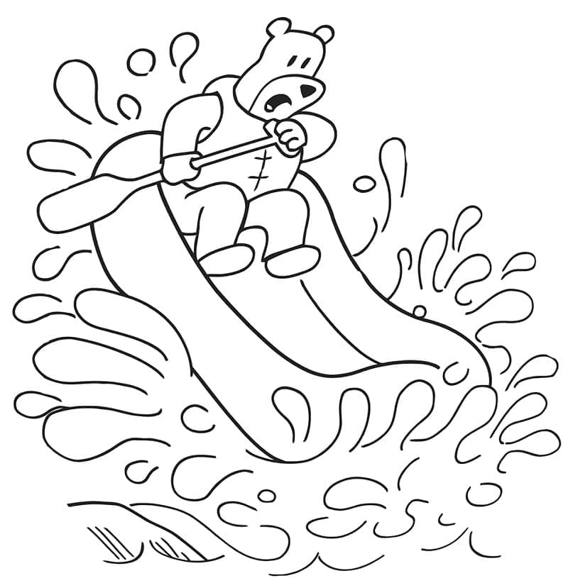 A bear on raft coloring page