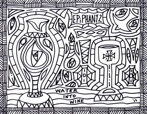 Jesus tunrs water into wine coloring page â stushie art