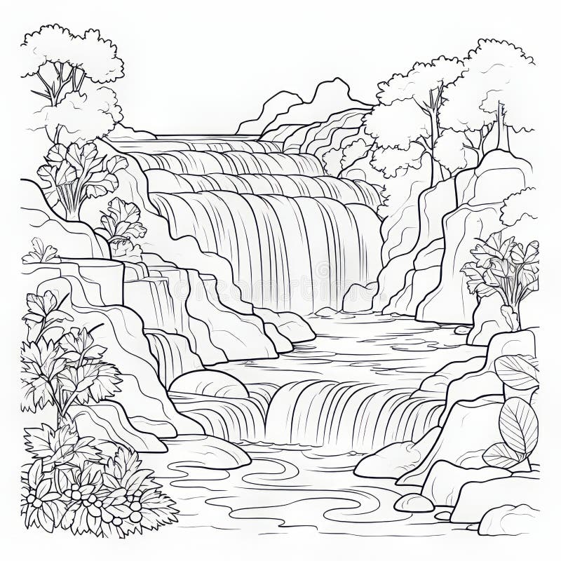 Waterfall coloring stock illustrations â waterfall coloring stock illustrations vectors clipart