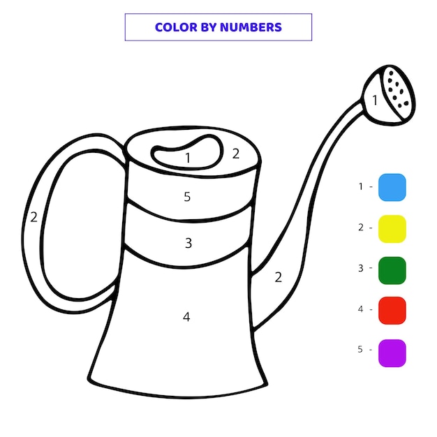 Premium vector color hand drawn single doodle watering can by numbers vector illustration worksheet for kids