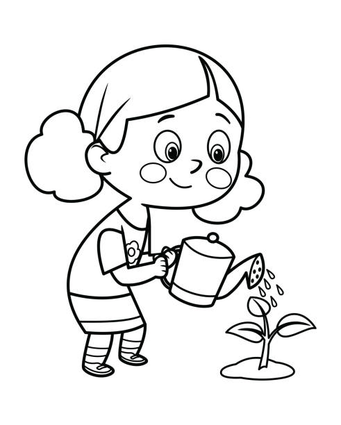 Coloring book watering can stock illustrations royalty