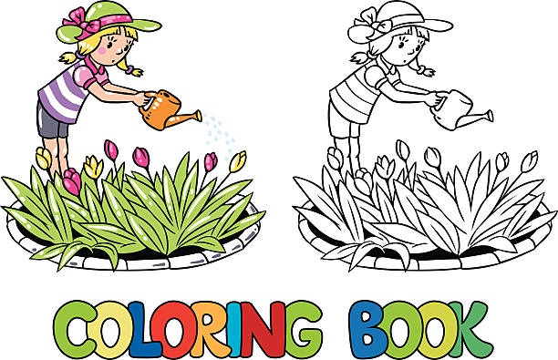 Coloring book watering can stock illustrations royalty
