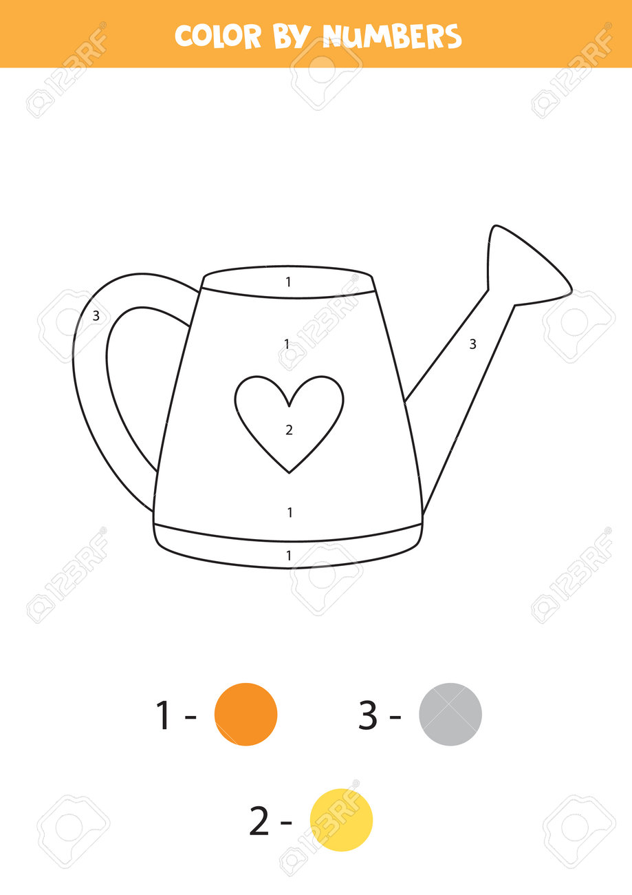 Coloring page with cartoon watering can color by numbers math game for kids royalty free svg cliparts vectors and stock illustration image