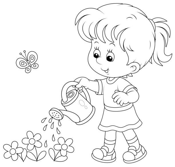 Coloring book watering can stock illustrations royalty
