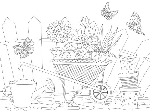 Coloring book watering can stock illustrations royalty